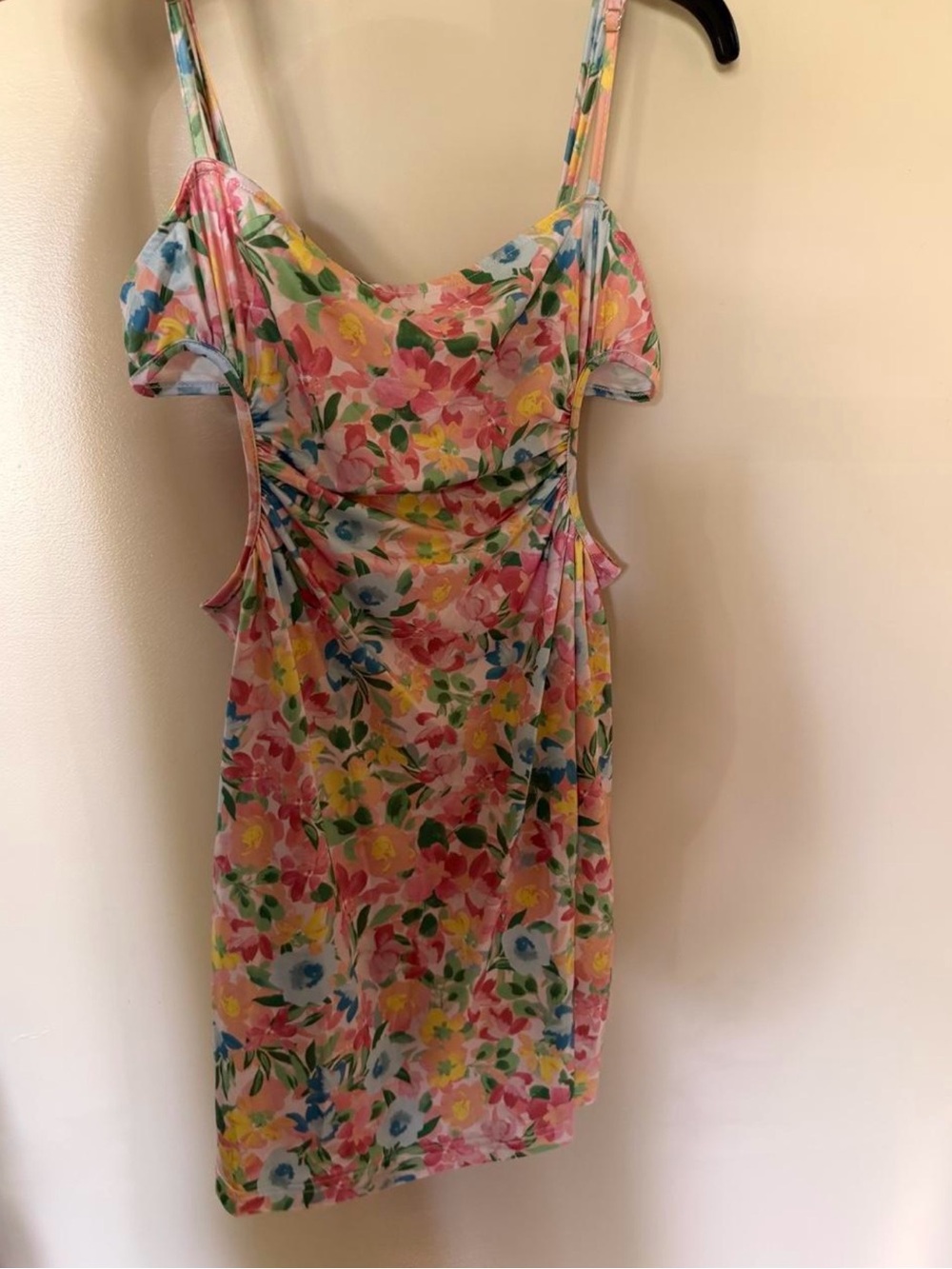 Beginning Boutique Pink Multi Floral Cutout Bodycon Dress